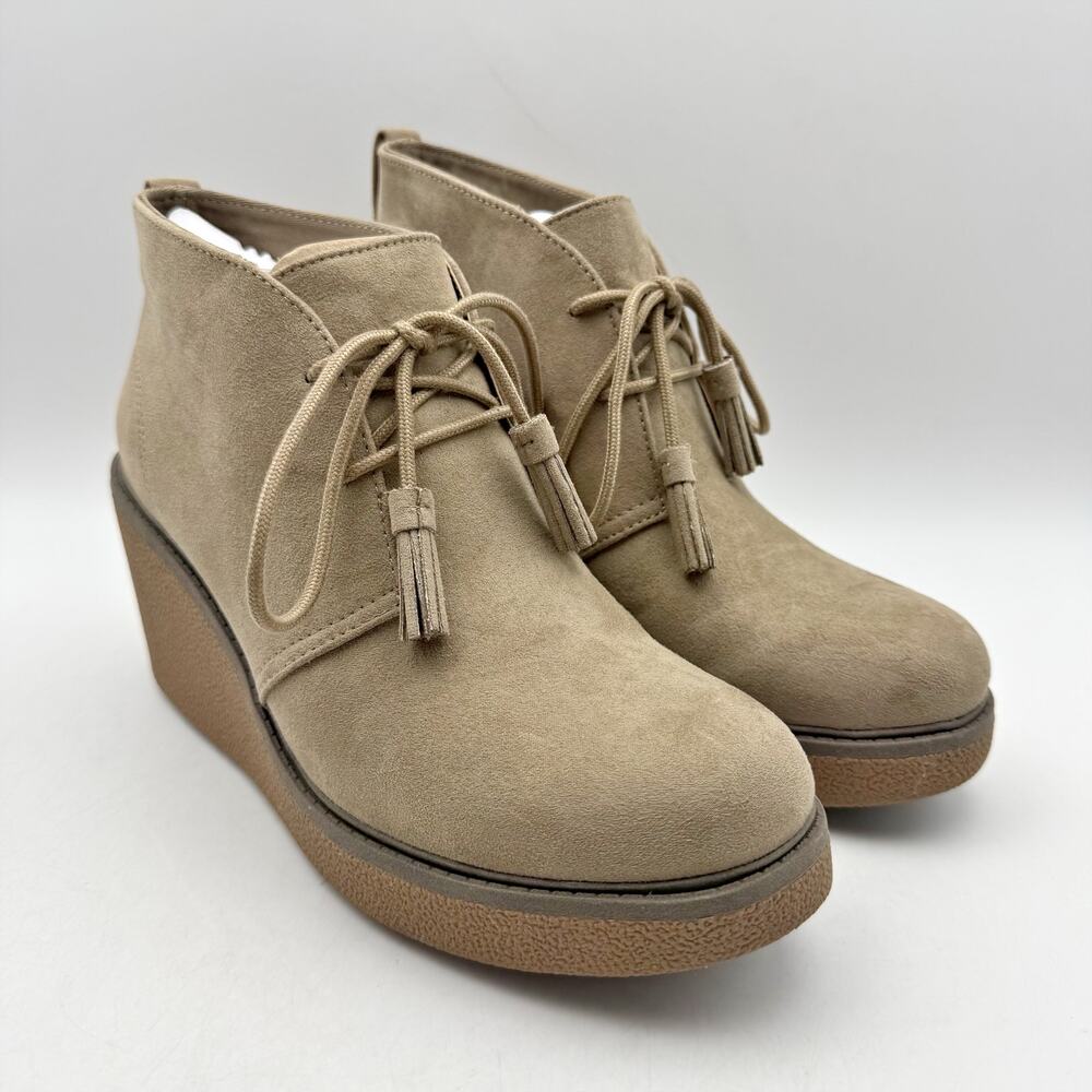 Dr. Scholls Womens Aurora Wedge Booties Size 7.5 M EU 38 Taupe Grey EUC